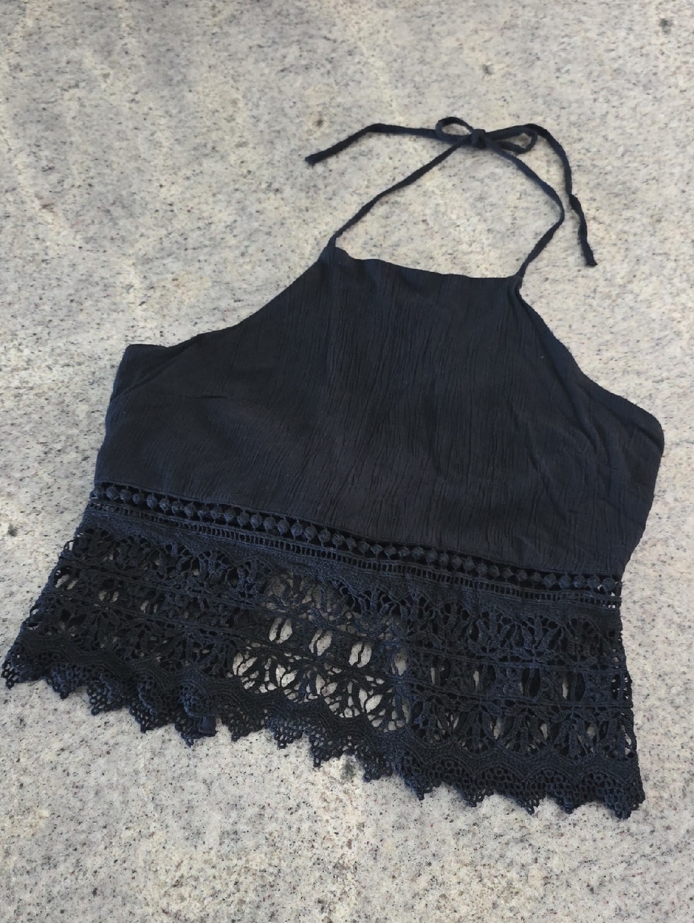 American Eagle Outfitters Black Crochet-Hem Halter Cami